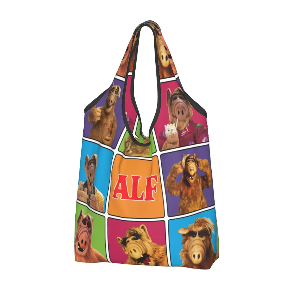 Custom Alien Life Form ALF Meme Collage Groceries Tote Shopping Bags Fashion Sci Fi TV Show Shoulder Shopper Bags Handbags