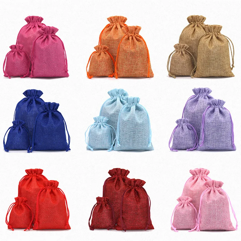 1pcs Linen Bag Drawstring Natural Burlap Bag Gift Bag Jewelry Packaging Wedding Candy Christmas Party Cloth Storage Bag Khaki