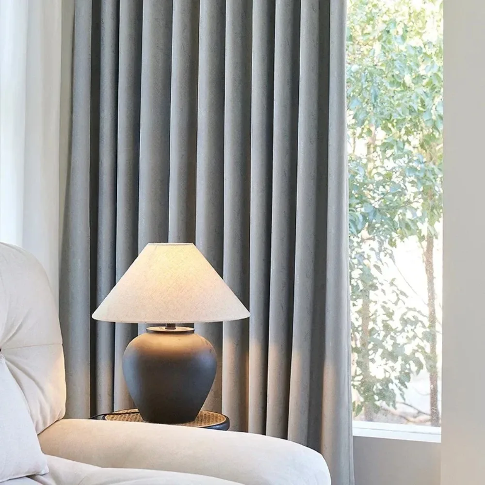 Cream Style Simple Atmospheric Light Luxury Curtains Cheese Cashmere Chenille Jacquard Blackout Curtains for Bedroom Living Room