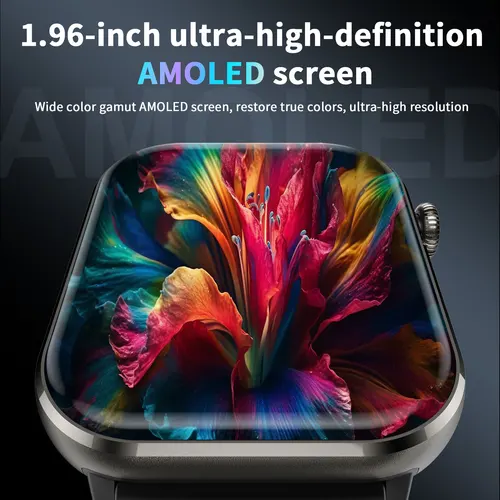 Imagen 2 del producto Nuevo reloj inteligente Blackview R60 con llamada Bluetooth para hombres y mujeres, pantalla HD AMOLED de 1,96 pulgadas, monitorización de salud y oxígeno en sangre, reloj deportivo