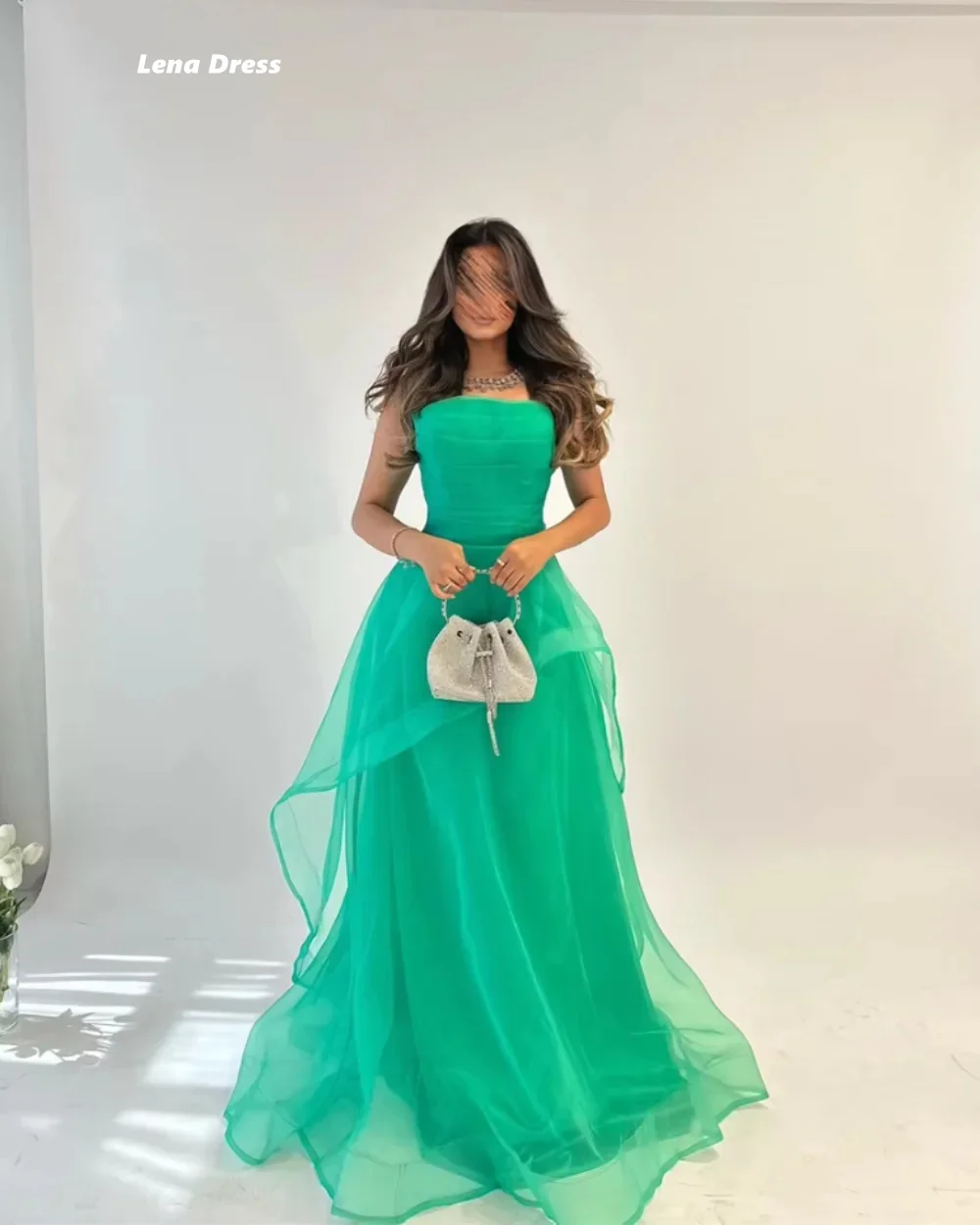 Lena Line A Evening Dresses for Special Occasions Wedding Party Dress Tube Top Custom Made Organza Ground Length Sleeveless Prom