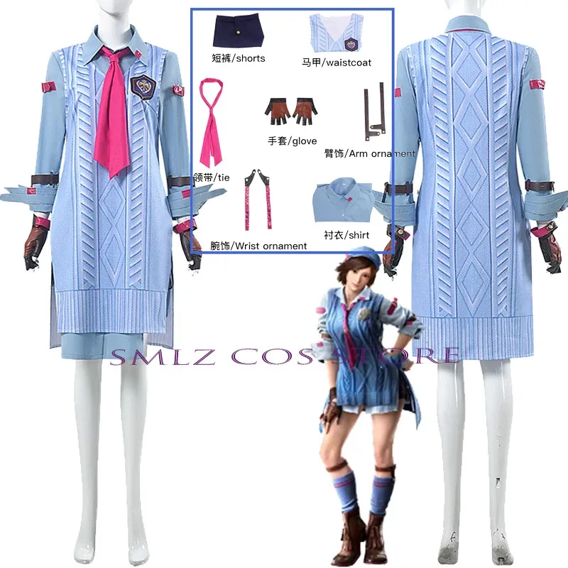CyAsuka Kazama Cosplay Game Tekken 8 Kostum Wanita Seragam Panjang Celana Pendek Dasi Pakaian Setelan Pakaian Pesta Halloween untuk Wanita Anak Perempuan