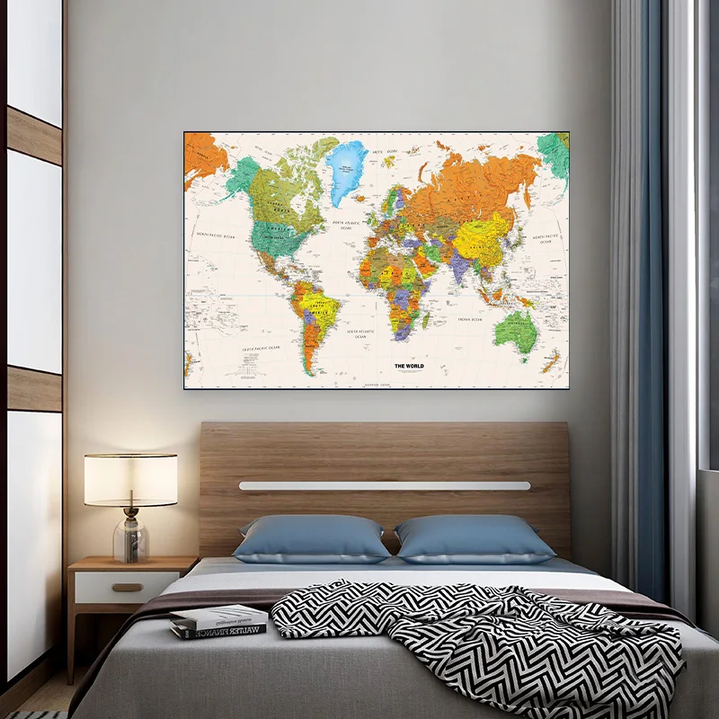 Retro plakat mapa świata 100*70cm włóknina płótno malarstwo ścienne dekoracyjny nadruk pokój biurowy Home Decor przybory szkolne