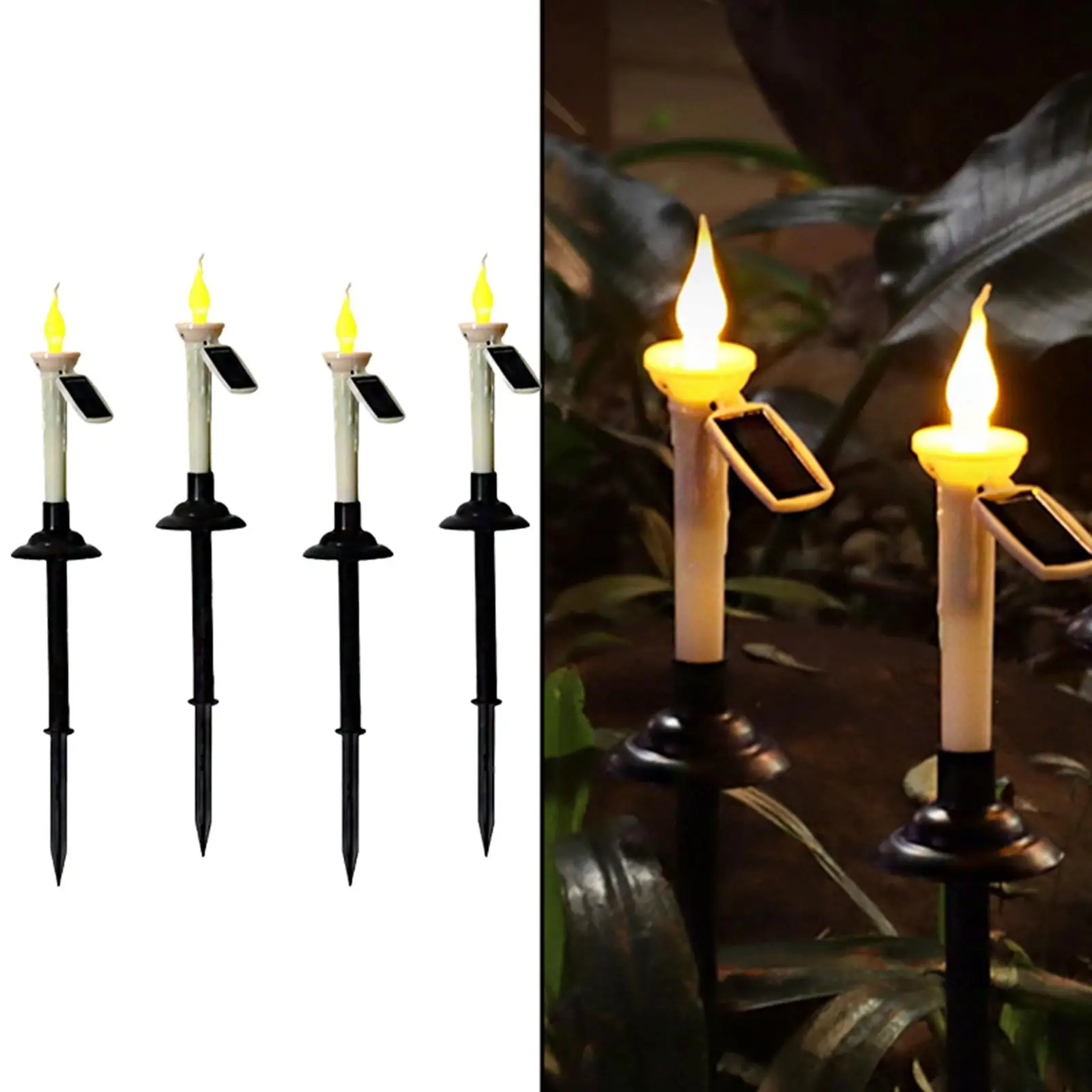 4Pcs Outdoor Solar Candle Light Lawn Lamp with Grounding Accessories for Yard Walkway Garden Decoration