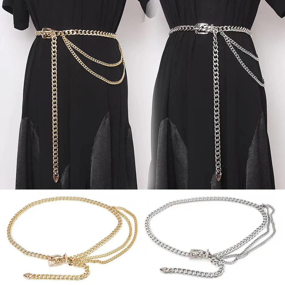 Multi Layer Metal Belt Chain for Women Gold Silver Waist Chain High Waist Body Chain Tassels Dress Jeans Decor Waistband Punk