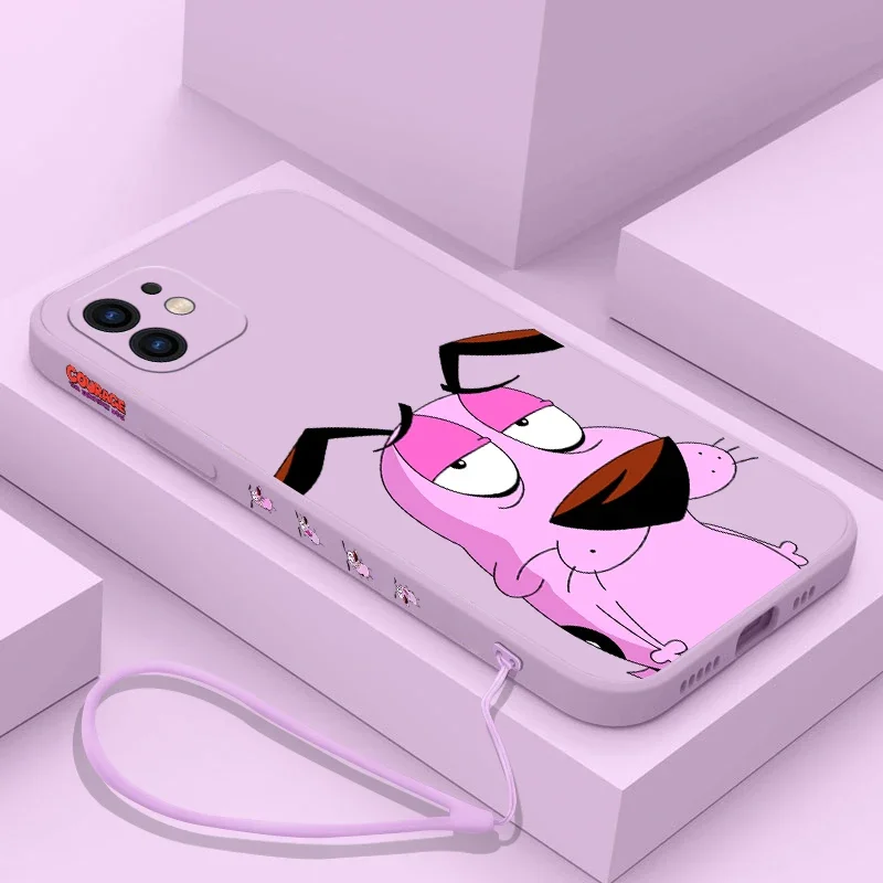 Cartoon Courage Cowardly Dog Phone Case For iPhone 15 14 13 12 11 Pro Mini X XR MAX SE20 8 7 Plus Silicone Cases with Hand Strap