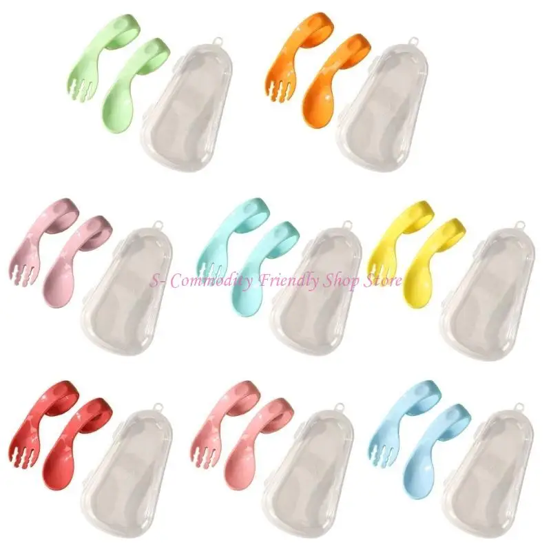 

85AE Infant Feeding Training Spoon & Fork Cutlery Babies Utensils Spoon & Fork Set Children Easy to Hold Heat-Resistant