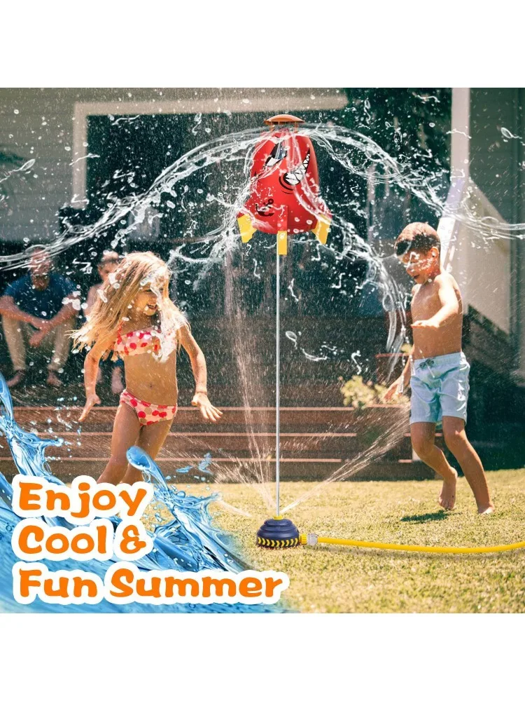 Rocket Sprinkler Outdoor Water Sprinkler Summer Water Toys 360° Rotation Boys Girls Suitable for Yard Pool Garden Lawn