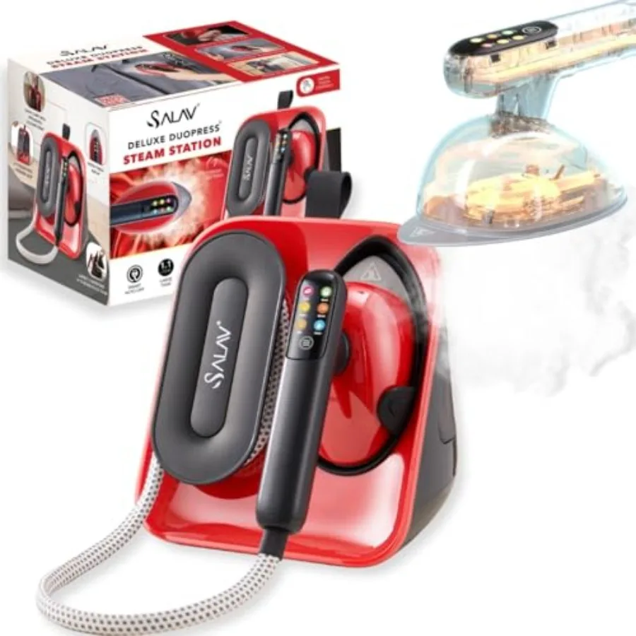 

DuoPress Smrt Deluxe Stem Sttion 2in1 Hndheld Grment Stemer and Iron with 6Feet Stem Hose 7 Stem Levels Digital Display 1.1L Ta