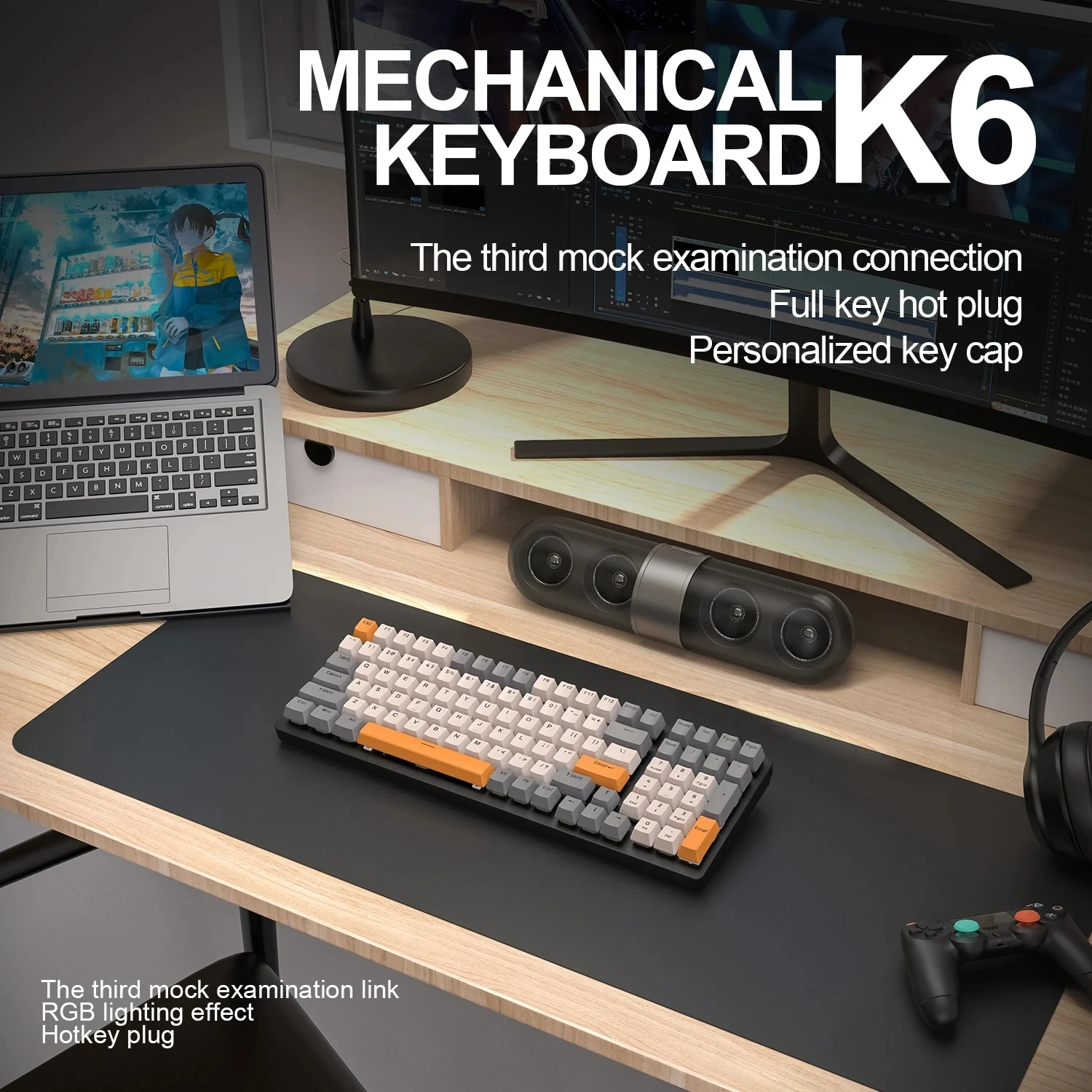 K6 Russian/English Gaming Mechanical Keyboard for Gamer Bluetooth 5.0 2.4 Ghz Wired Three Modes Hot-swap Red/Blue Switch 100keys