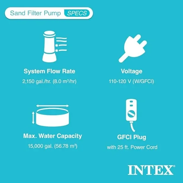 INTEX QX2600 2,650 GPH Krystal Clear Sand Filter Pump & Saltwater Systems with Electrocatalytic Oxidation Up to 15000 Gallon