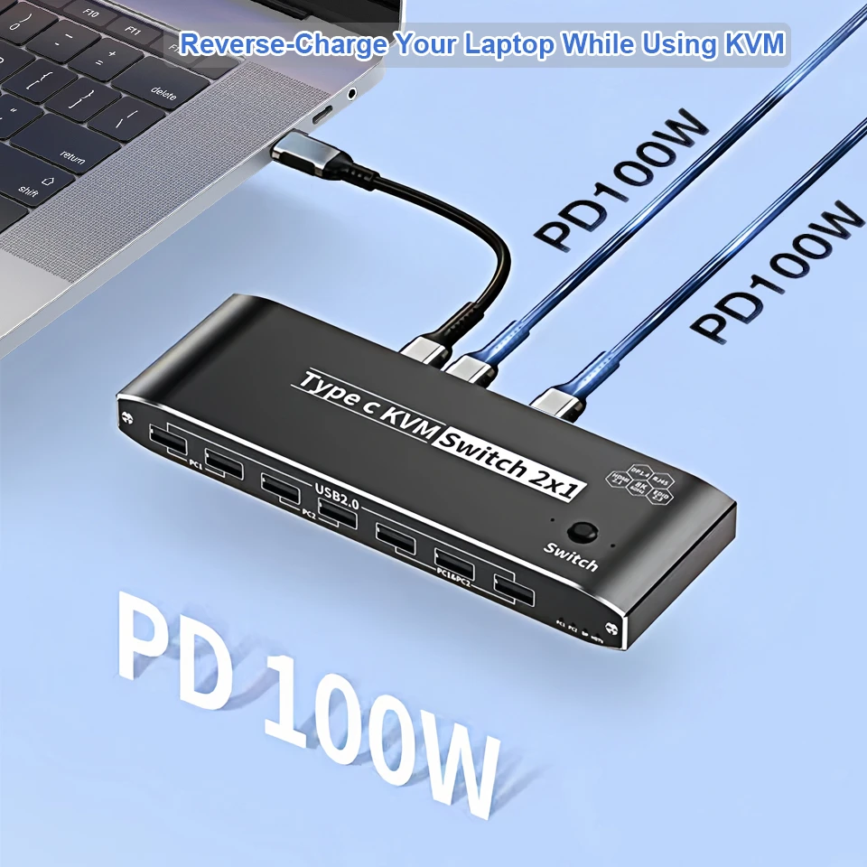 Imagem -05 - Navceker-usb tipo c Kvm Switch 4k 144hz 8k Thunderbolt Rj45 100w pd Charge Switcher para Computadores e Monitor 4k