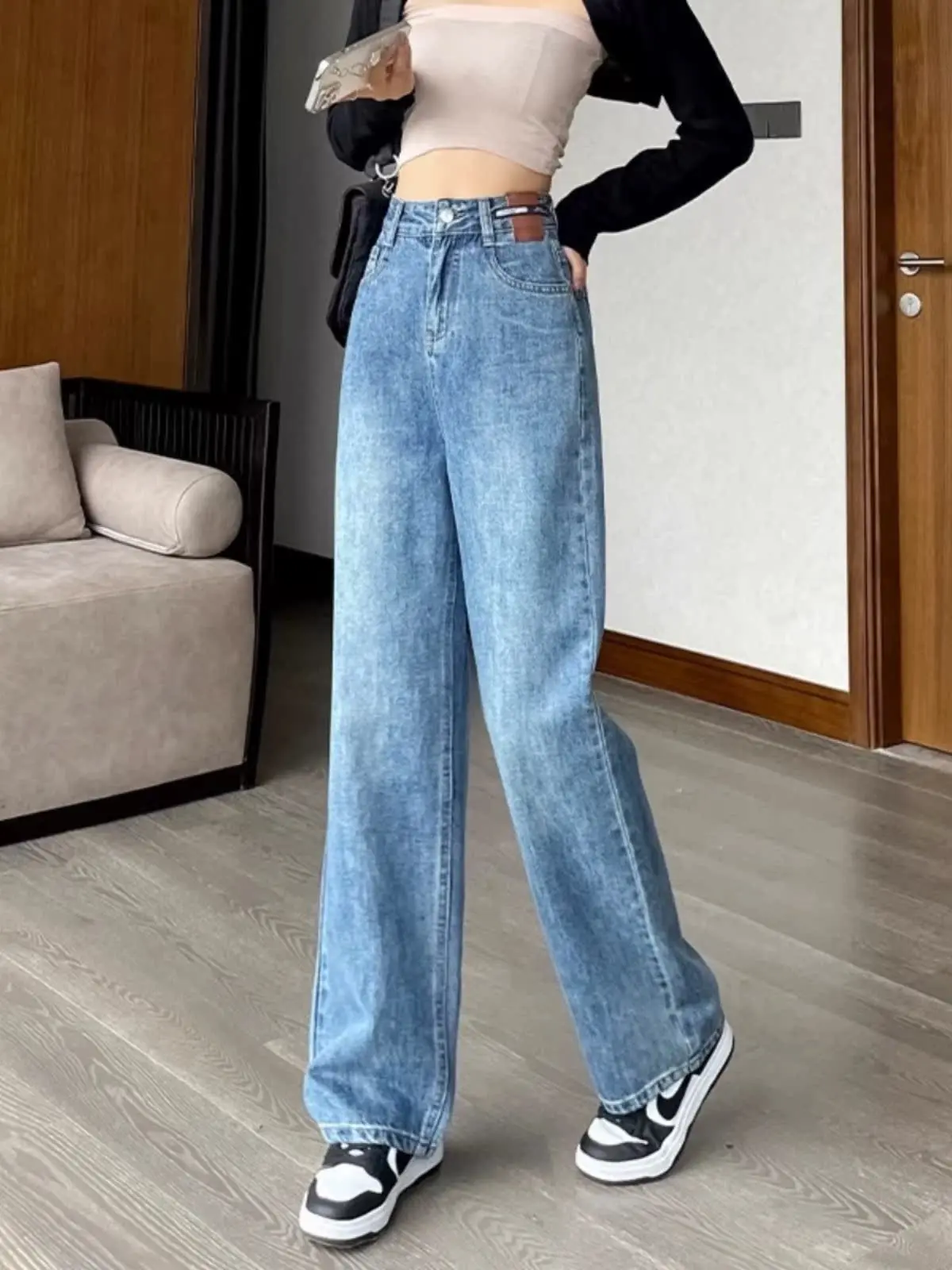 High Waist Draped Wide Leg Jeans Women Loose Small Size 2025 New Slimming Versatile Straight Floor-Length Pants