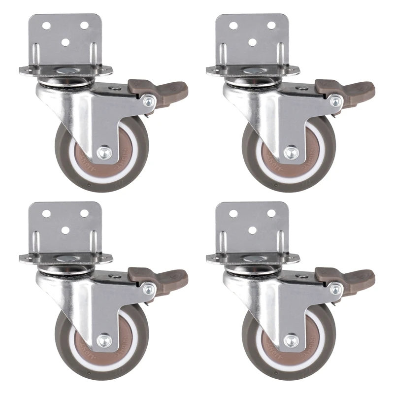 Side Mount Casters, 2 Inch Furniture Wheels, Lshaped Rubber Casters Set Of 4, 360-Degree Locking Swivel Top 4Pack