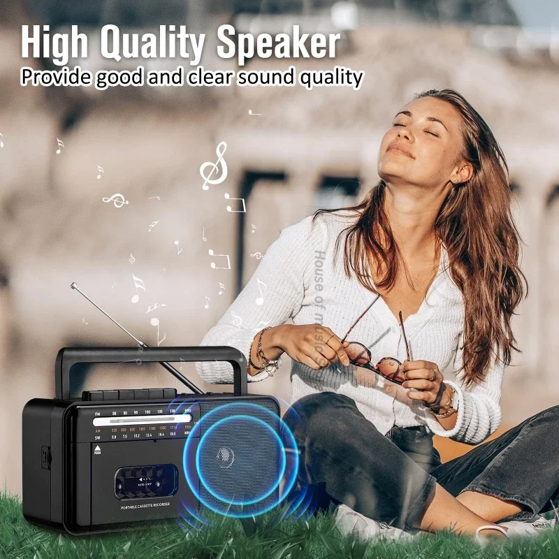 Cassette Radio Retro Bluetooth Boombox TF Card/USB/Tape Player AC Powered Or Battery Operated Stereo AM/FM/SW Radio With Speaker