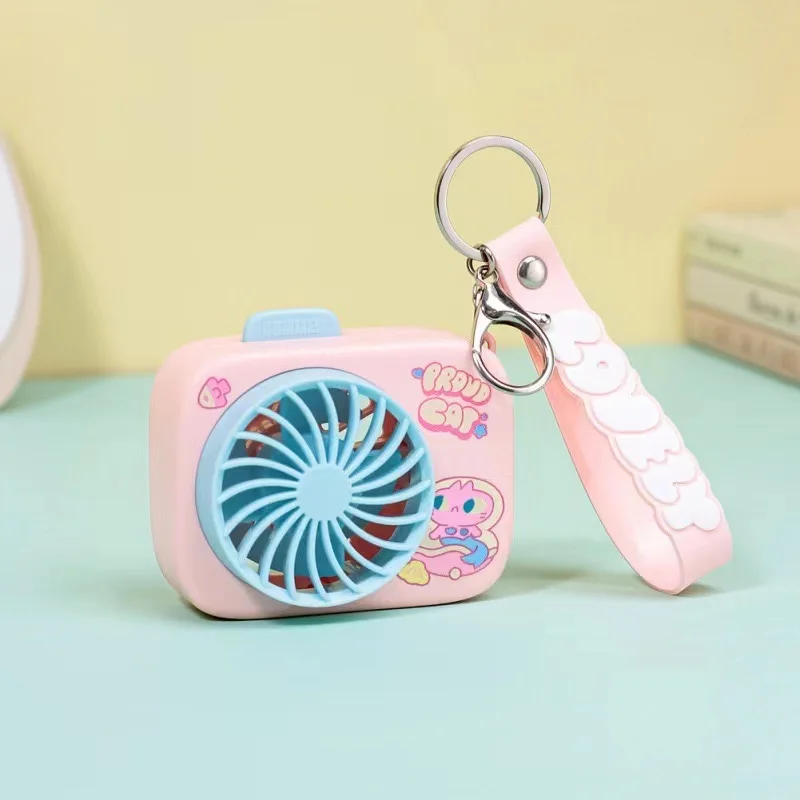 Summer new mini fan keychain cute cartoon portable charging USB handheld fan student outdoor fan keychain graduation gift