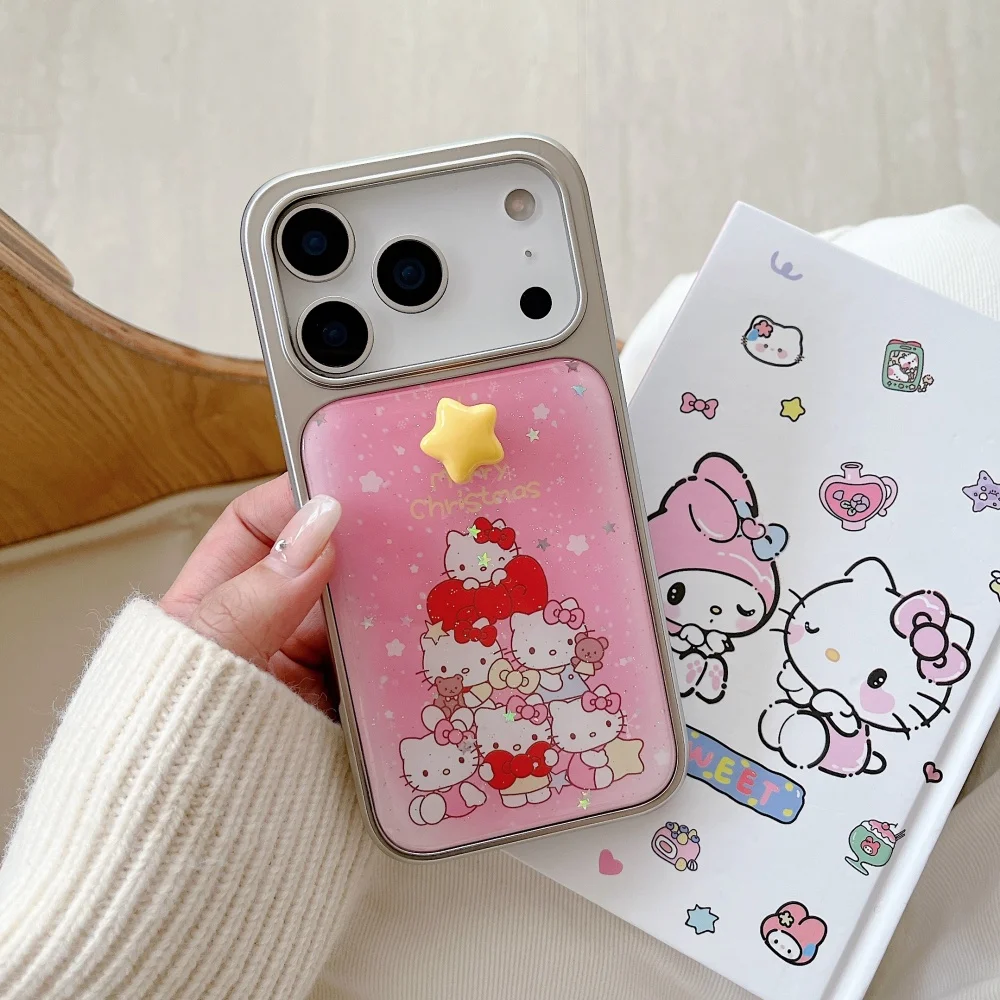 لطيف مطلي الفضة بالتنقيط الغراء الوردي عيد الميلاد KT مناسبة ل أبل جراب هاتف 17 برو ماكس 16 15 14 برو ماكس جراب هاتف