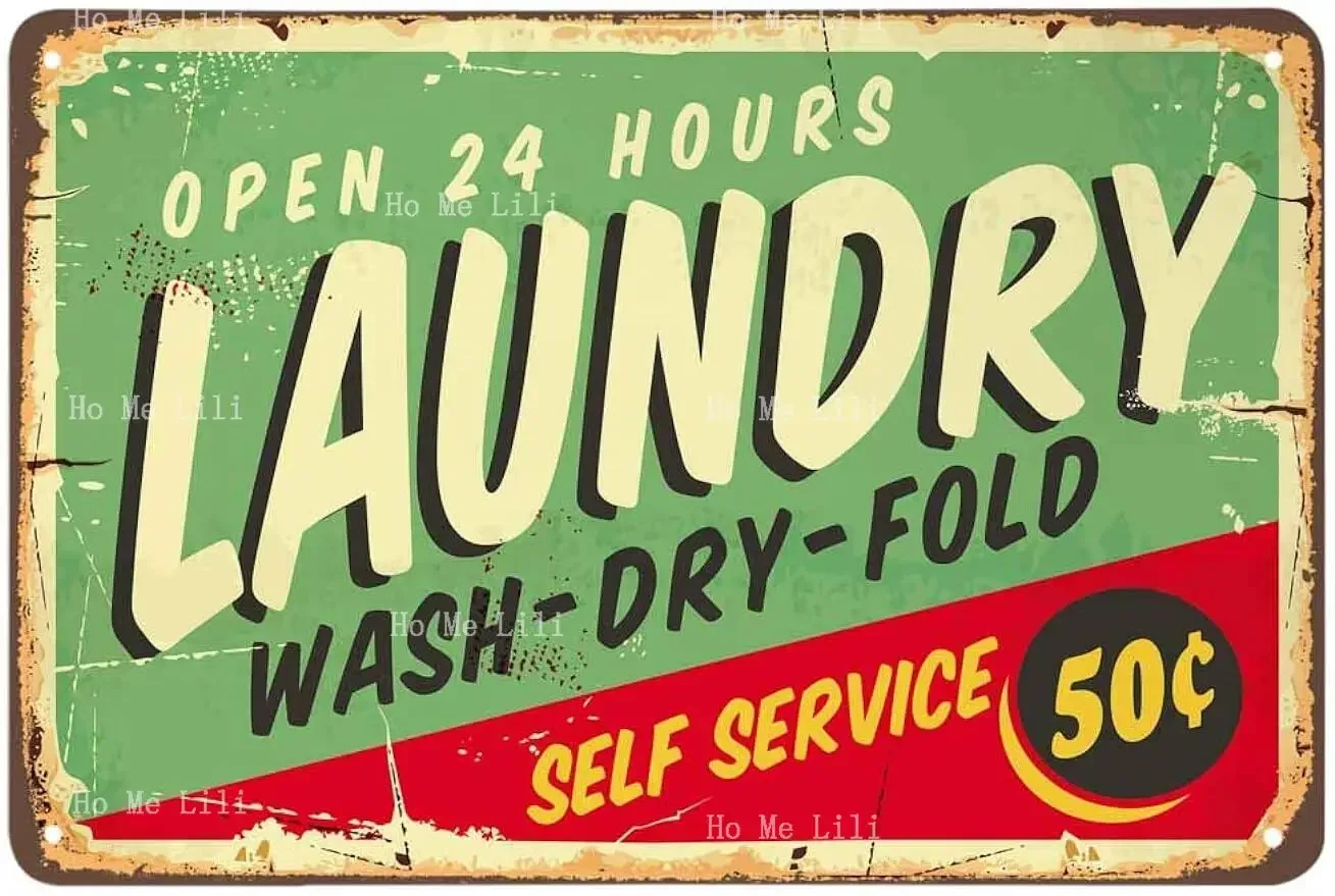 Laundry Tin Sign Self Service Wash Dry Fold Vintage Metal Tin Signs For Cafes Bars Pubs Shop Wall Decorative Plaque