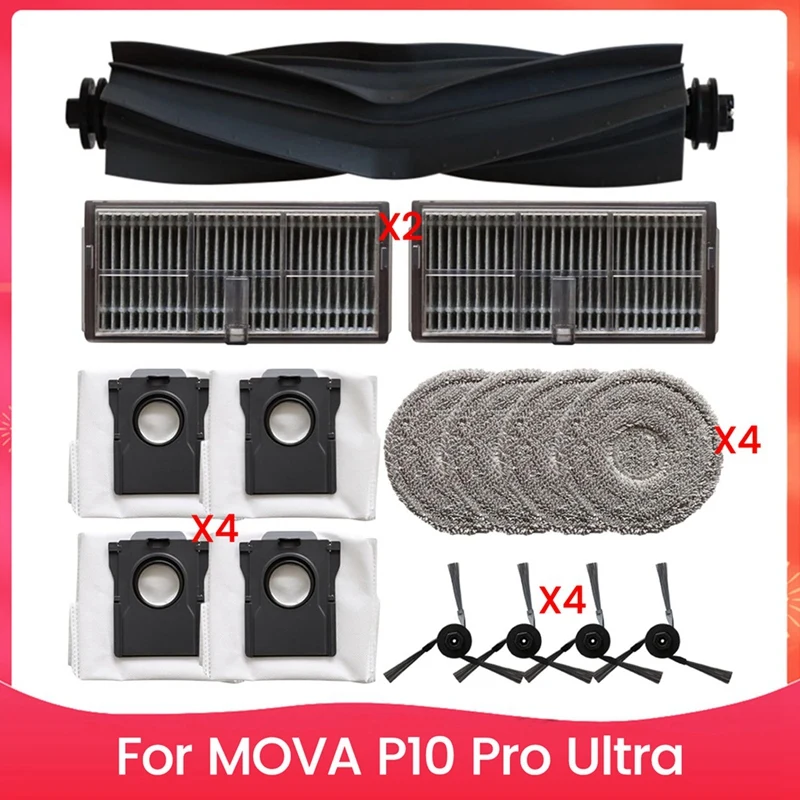 FYBL-For MOVA P10 Pro Ultra Robotic Vacuum Cleaner Replacement Parts Main Side Brush Mop Pads Filters, Dust Bag