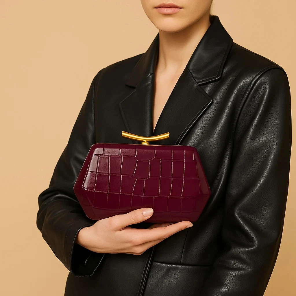 

Women Alligator print wine red clutch evening wedding dinner party small purse 2025 winter new