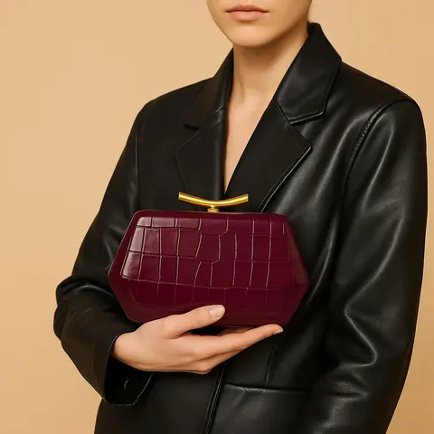 Women Alligator print wine red clutch evening wedding dinner party small purse 2025 winter new