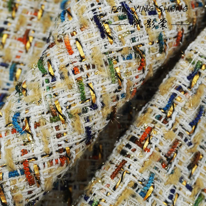 

Модная желтая разноцветная шерстяная твидовая ткань 2026 года для пальто, шитья, кутюр, рукоделия