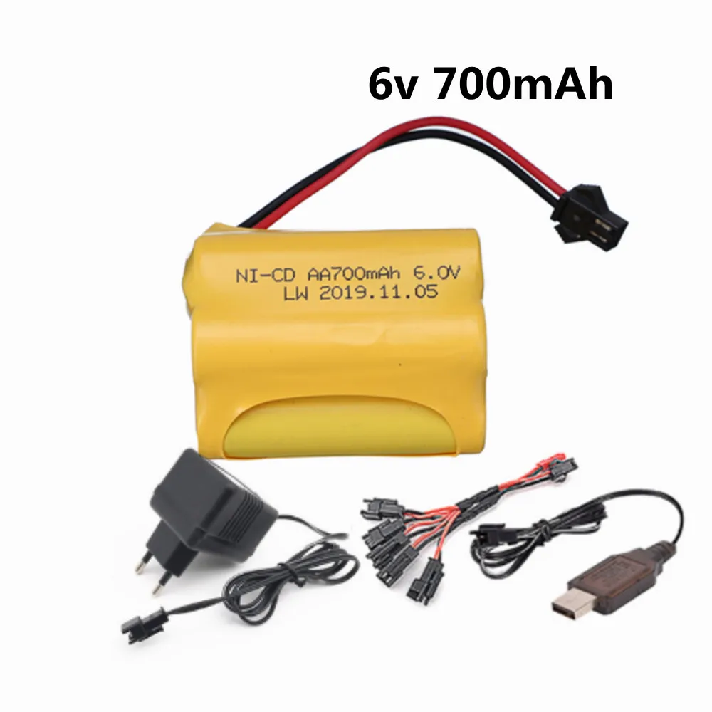 6V 700mAh Ni-CD Battery +6v Charger set For Rc toys Car Boat Gun Tank Train Robot nicd AA 6v Rechargeable Battery Pack