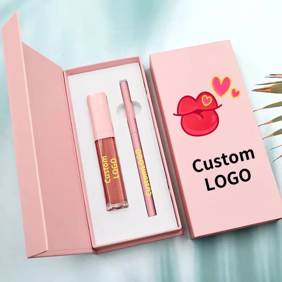Private Label Vegan Makeup Wholesale 2in1 Lip Set Matte Waterproof Non Transfer Lip Gloss Lip Liner Custom Logo Lipgloss