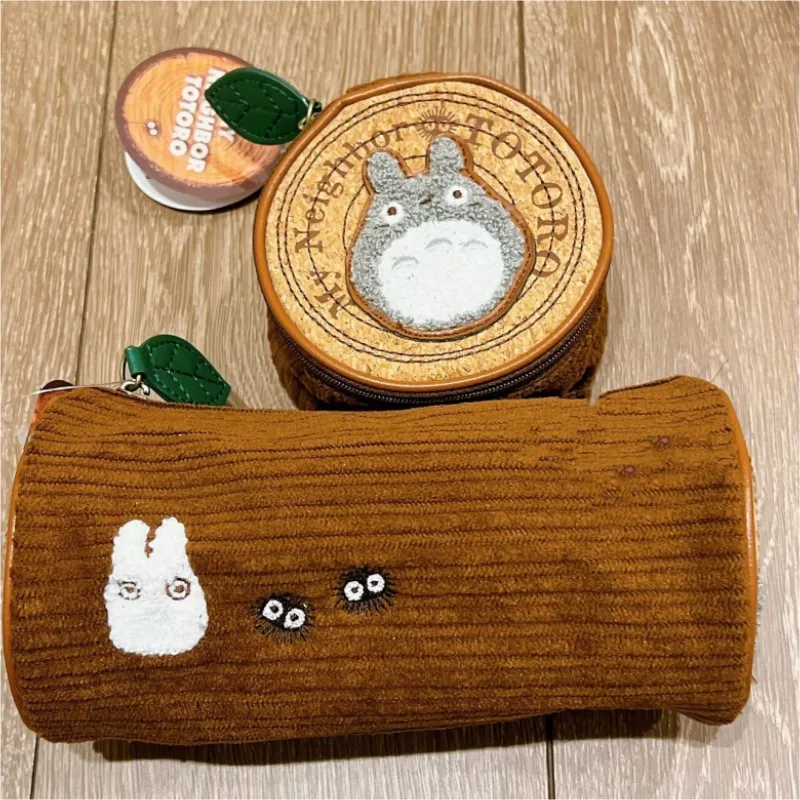 Sac à crayons rond en velours côtelé avec broderie de dessin animé My Neighbor Totoro, pochette de rangement de grande capacité pour papeterie d'étudiant, étui à stylos