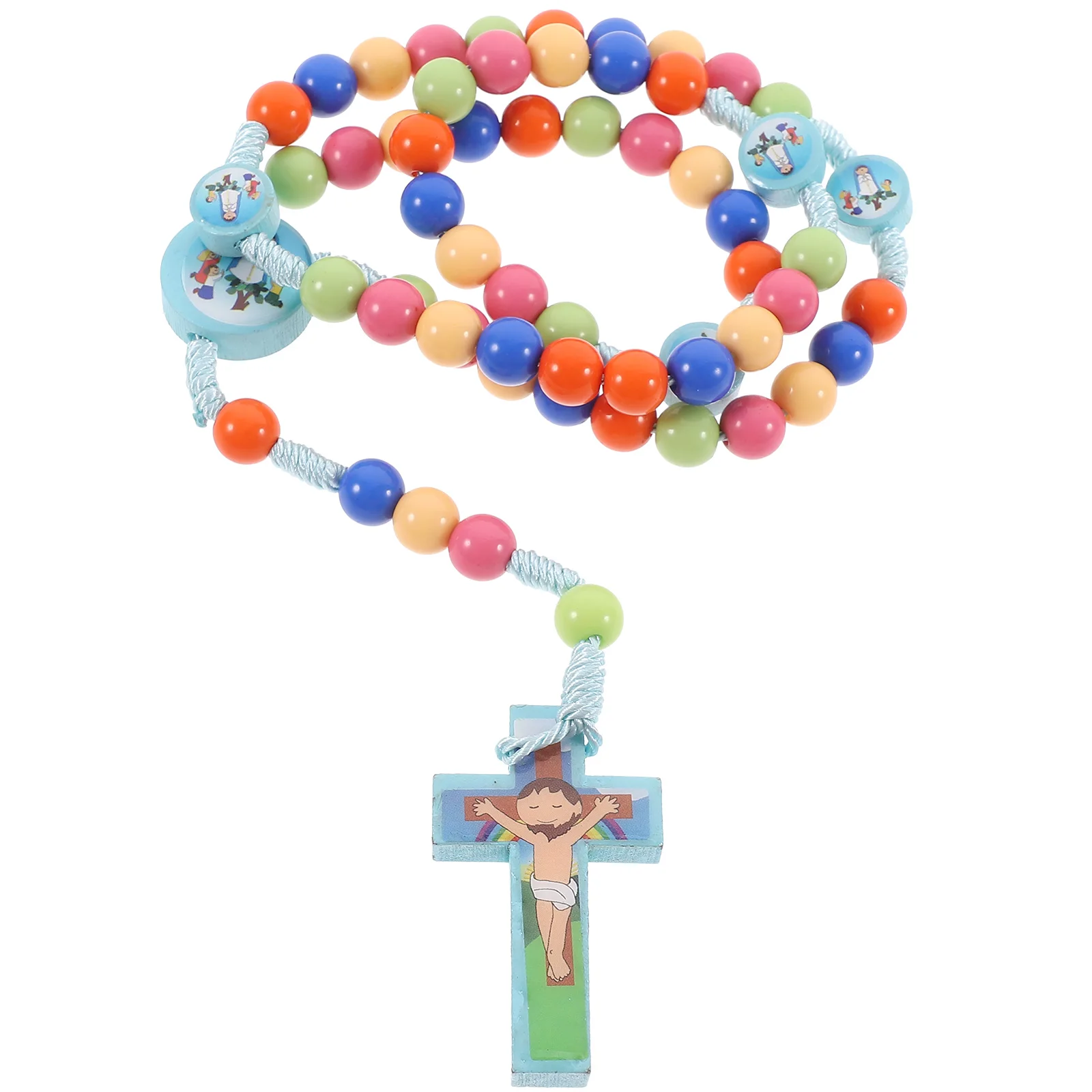 

Colored Round Bead Necklace Plastic Cross Chain Kids Girls Prayer Beads Bright Colors Fashion Accessories Toy