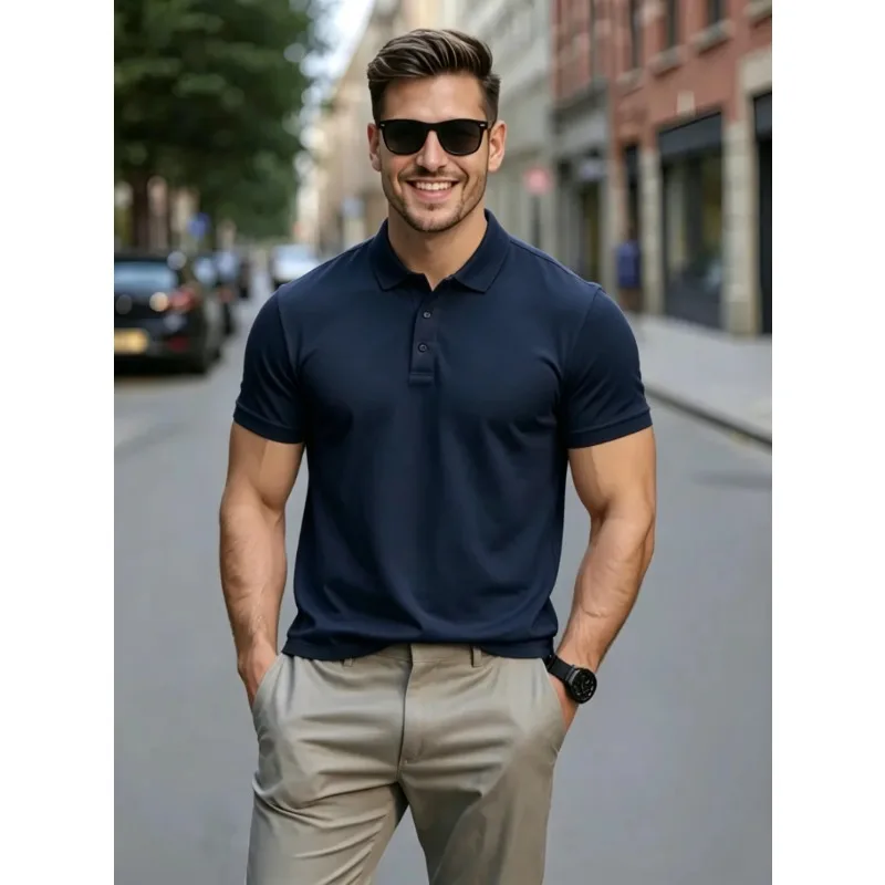 2026 Summer Men's Pure Cotton Solid Color Polo Shirt Short Sleeve Soft and Breathable Basic Business and Leisure Office Top