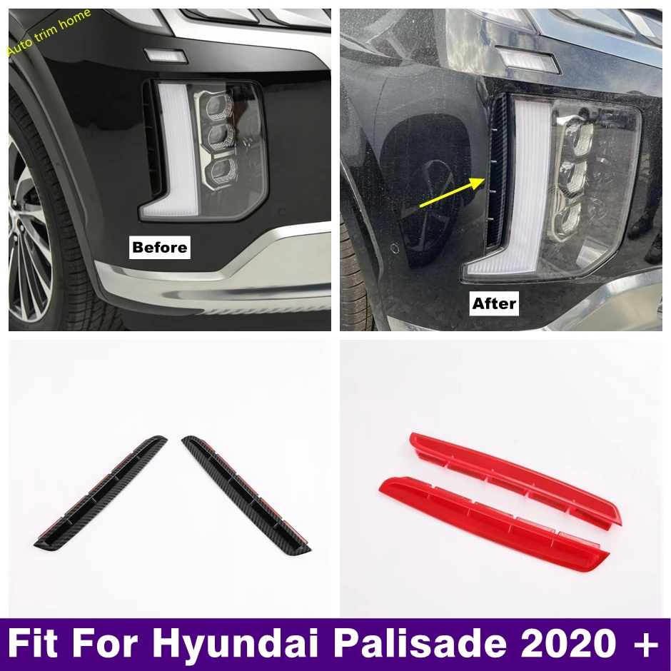 

ABS Red Carbon Fiber Front Fog Light Lamp Eyelid Eyebrow Decoration Cover Trim For Hyundai Palisade 2020 - 2023 Car Accessories