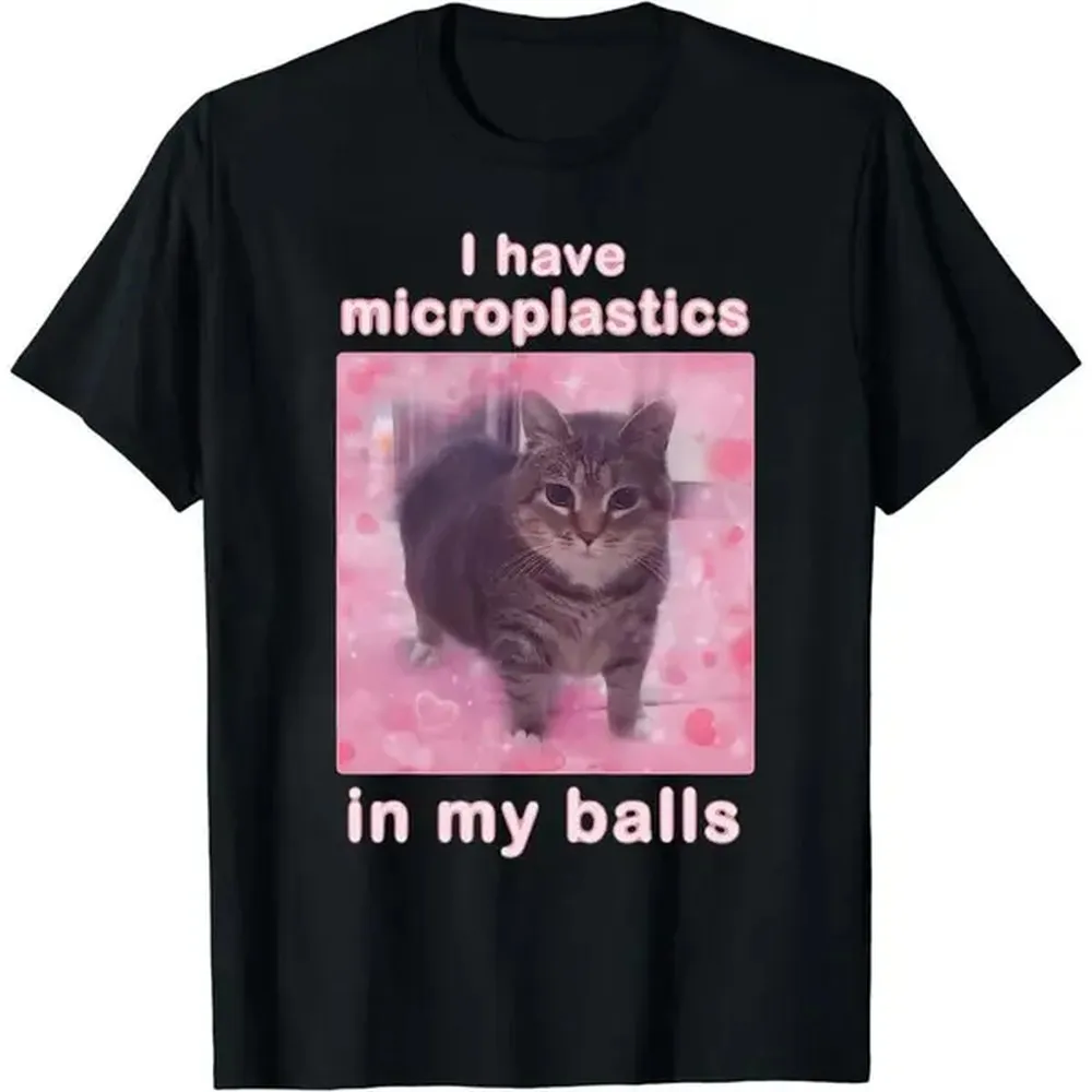 [100% Cotton] I Have Microplastics In My Balls Funny Cat Meme T-Shirt, Gift For Woman, Ironic Cats Shirt, Stupid Silly Gifts, Goofy Ahh Cat Tee Shirt Gift Womenswear Prints Golf Gift T-Shirt For Men And Women