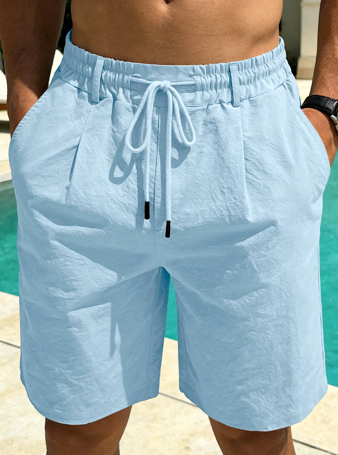 Men’s lightweight breathable quick-dry drawstring casual sports shorts L blue