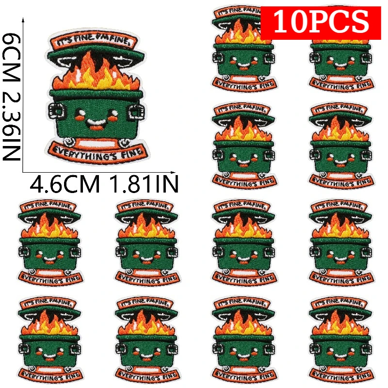 

1/10Pcs Set/lots of Cartoon Box Embroidery Cloth Flame Patch English Letter Bag Decoration Heat Transfer Transfers for T Shirts