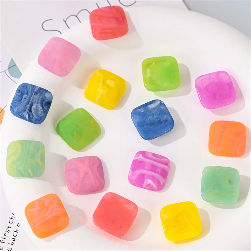 Free shipping 100pcs/lot 18mm color print geometry square shape resin cabochon beads diy jewelry garment/hair accessory