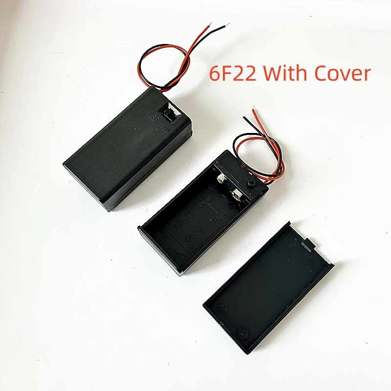 2PCS 9V Pin Battery Holder Storage Box with Wires Lead 9 Volt Battery Case Box ON/OFF Switch Cover Case For 6F22 PP3