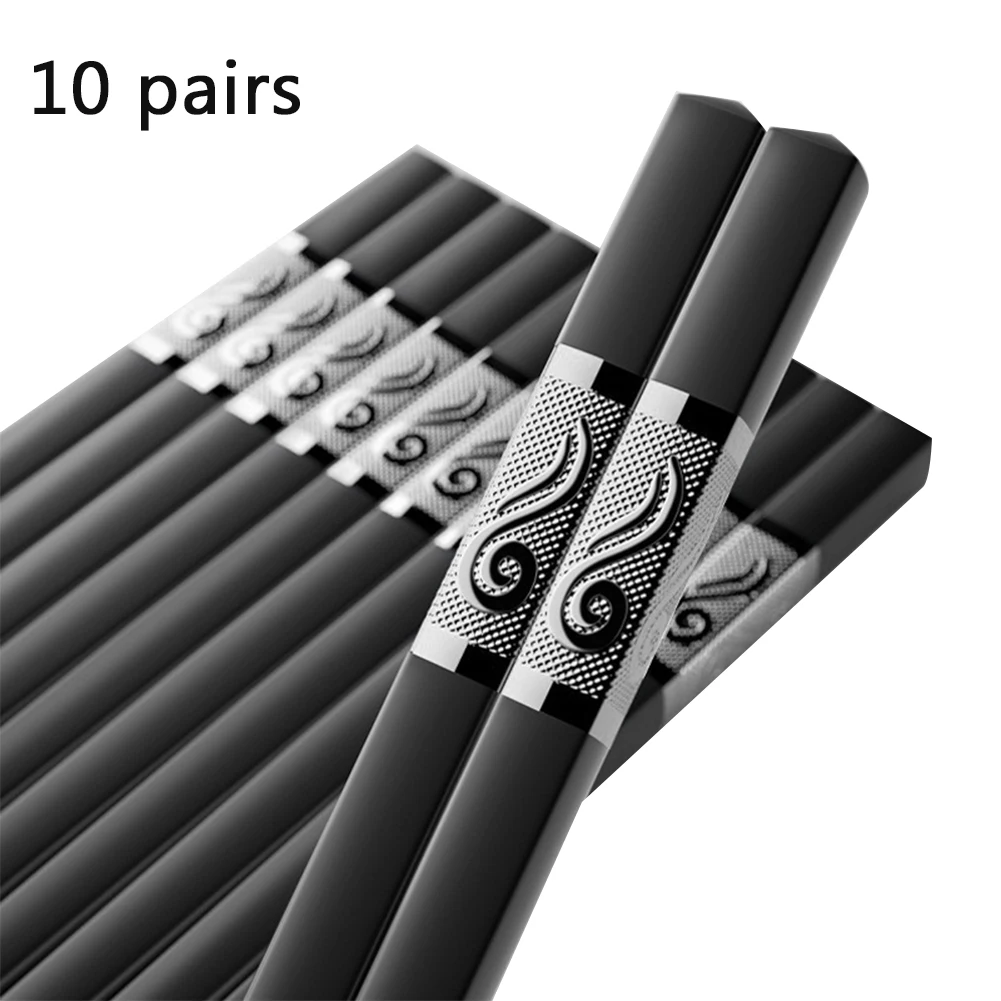 10pairs/Pack Sliver Non Slip Reusable Chopsticks Home Restaurant Japanese Korean Chinese Gift Easy Clean Ruyi 24 Section