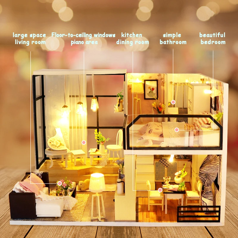 3D DIY Miniature Dollhouse Kit Loft Apartment Kids Craft DIY Toys Christmas Birthday Gift