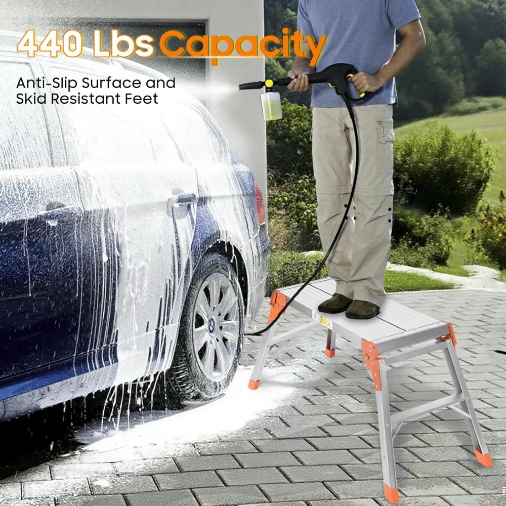 منصة عمل LEADALLWAY من الألومنيوم 30x12x20 سلم متدرج منصة ألومنيوم قابلة للطي شديدة التحمل بسعة 440 رطل