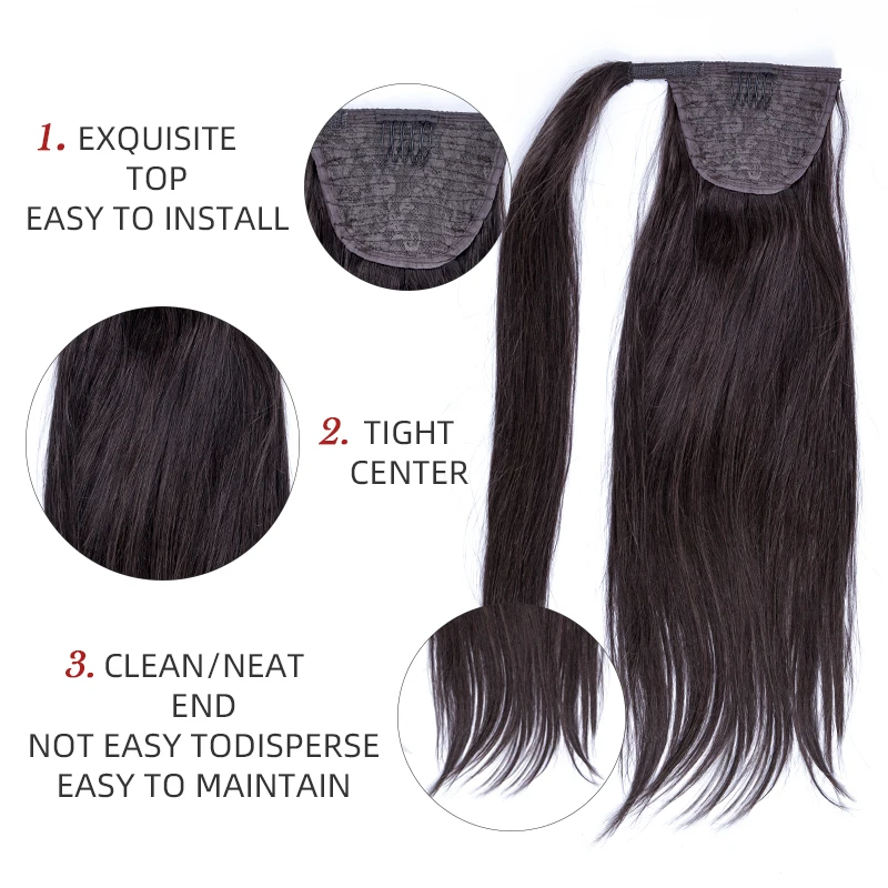 Extensiones de cola de caballo rectas 100% Natural Real Remy peinados de cola de caballo europeos envolventes alrededor de cola de caballo Clip en extensiones de cabello