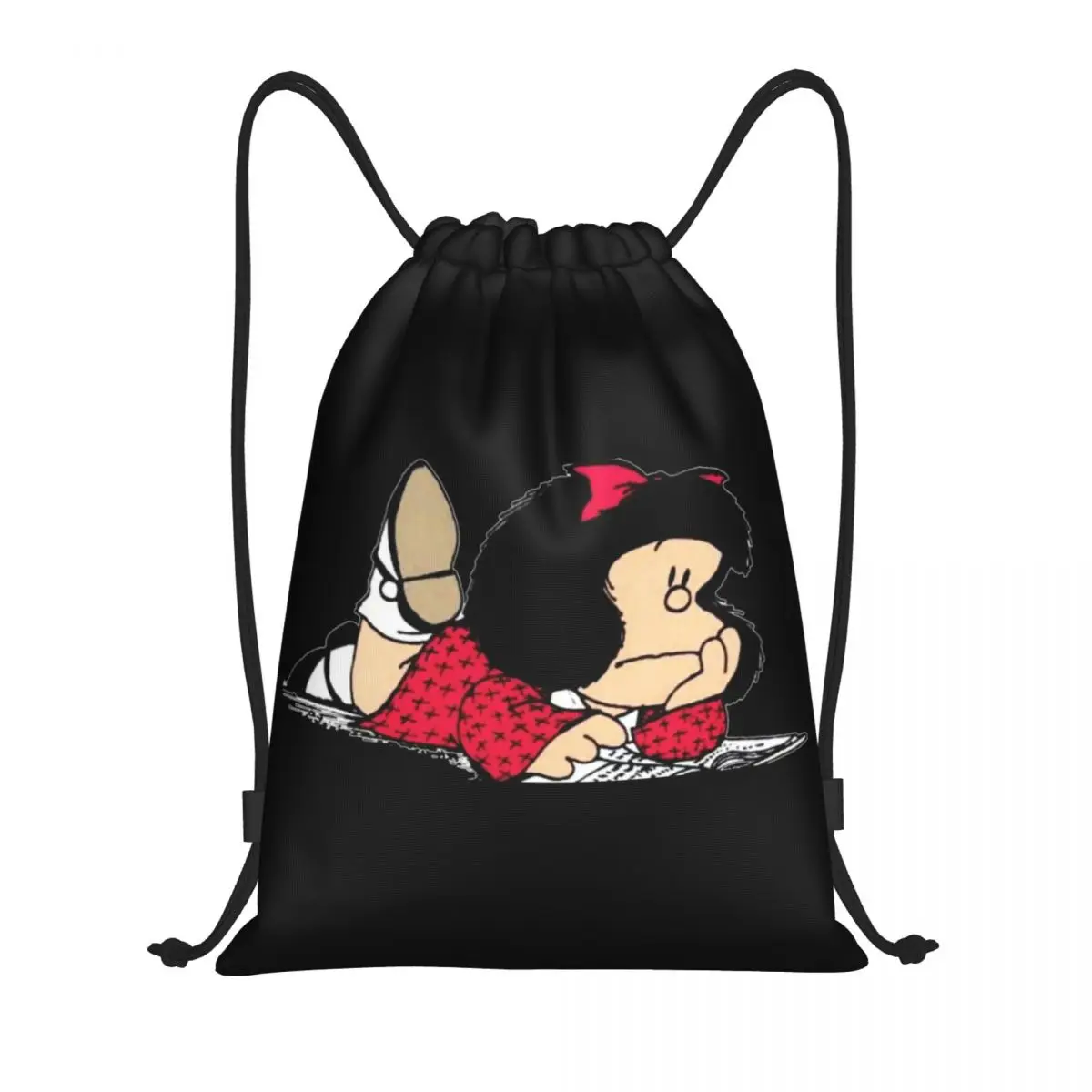 Custom Cute Mafalda Drawstring Backpack Women Men Sport Gym Sackpack Foldable Argentine Cartoon Quino Comic Training Bag Sack