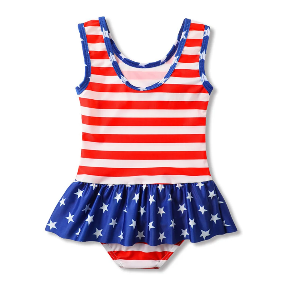 

Flouncing Lace Swimwear One Piece Swimsuit America Flag Design for Beach Pool Party Hawaii Trip Summer Surfing