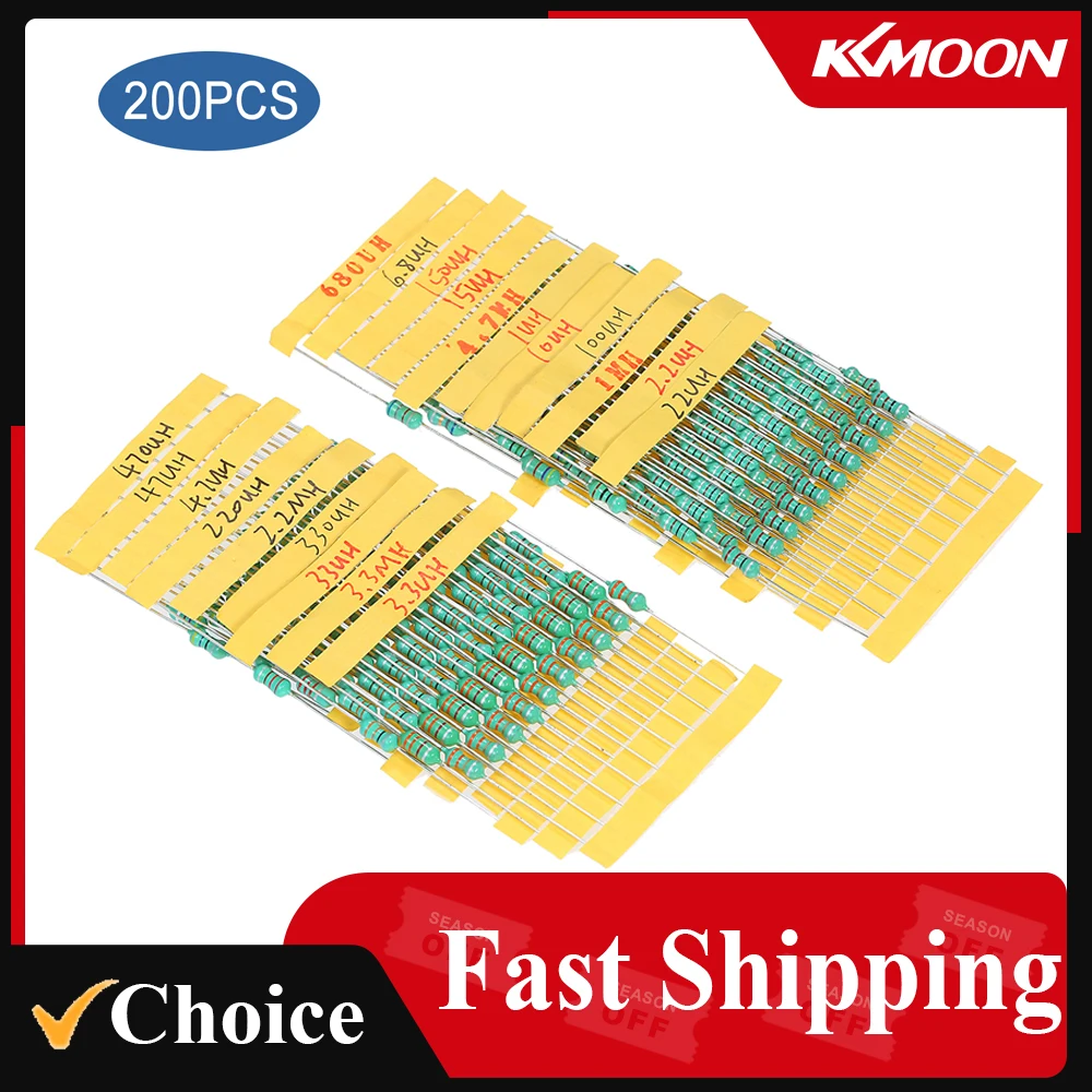 Inductor de anillo cromático DIP, Kit surtido de 200 piezas φ0510, tolerancia ± 10% de potencia, 1W, 20 inductores