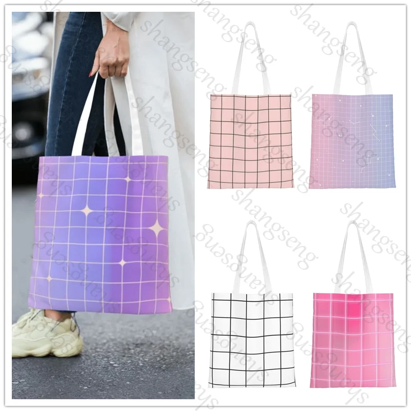 

checkered square Tote bag shoulder bag fashionable canvas handheld folding bags casual large capacity shopping bag