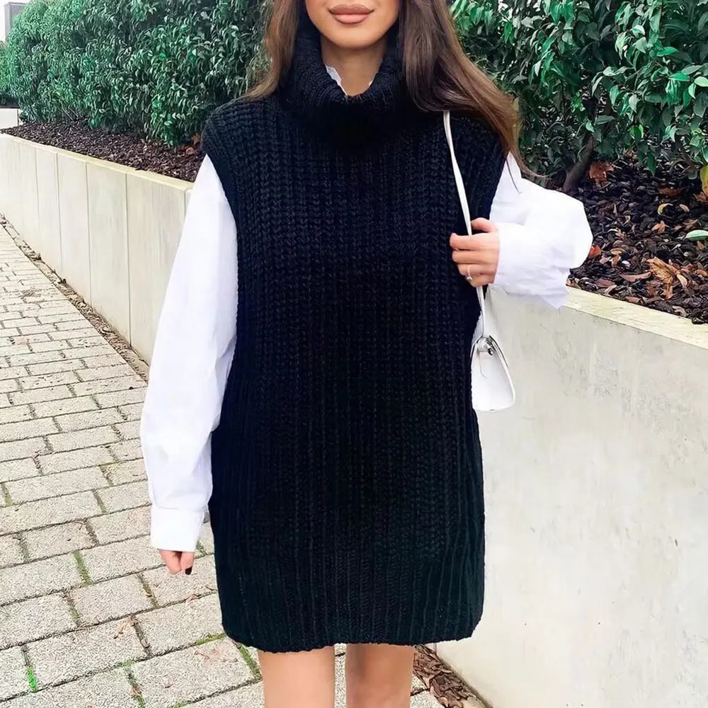 

Cross-Border European and American Fashion Ins Popular High-Neck Thick Knit Sleeveless Tank Top