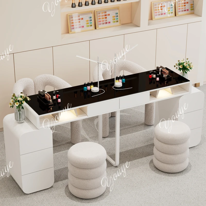 Cream Style Nail Table and Chair Set Japanese Single and Double Manicure Light Luxury Mesa Plegable Rosa Commercial Furniture