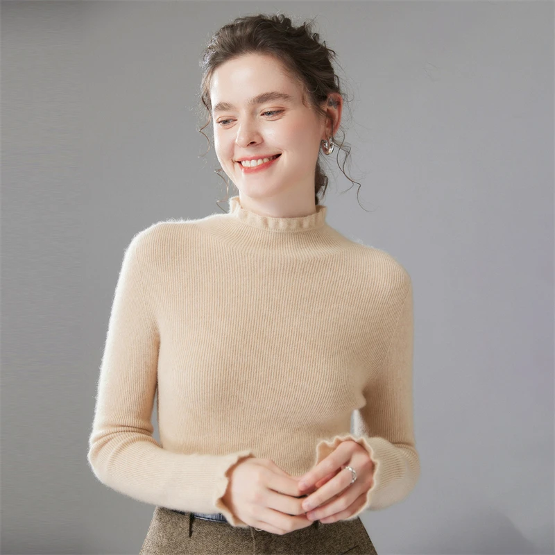 

100% Cashmere Sweater Women Mock Neck Pullover Autumn Winter Slim Basic Cashmere Knitwear Soft Warm High Strecth Pullover Tops