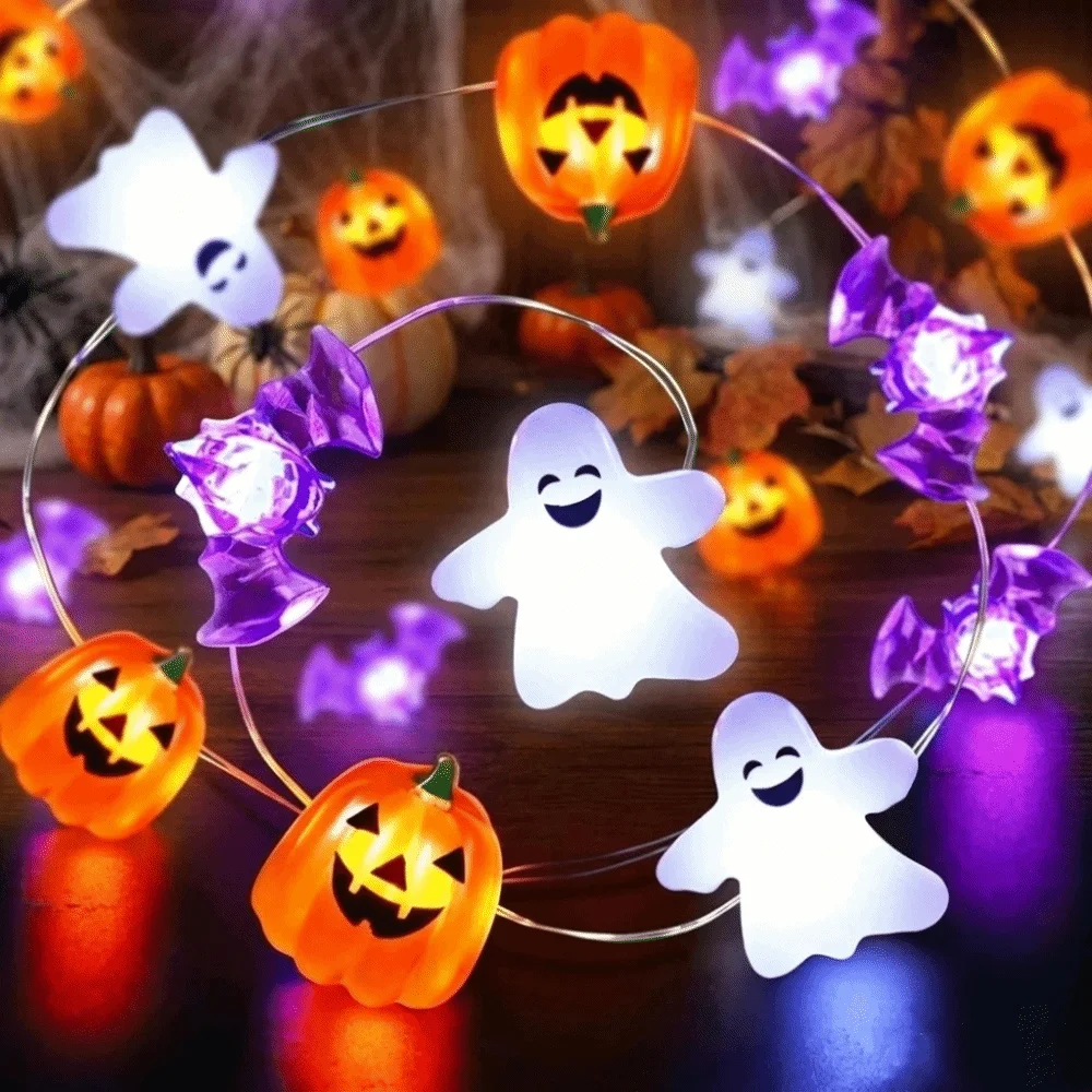 Cartoon Battery Powered Halloween Party Lights Ghost Spider LED String Lights Indoor Pumpkin Decorative Light String Holiday