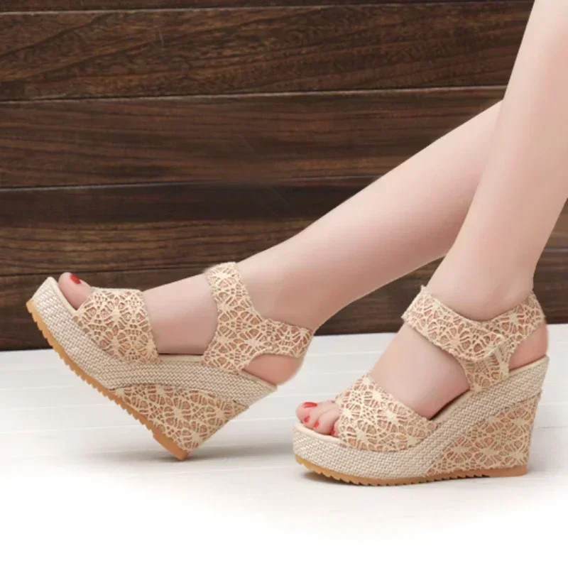 2024 Summer New Fashion Women\'s Wedges Sandals Mesh Peep Toe Platform High Heel Women Sandals Sexy Party Dress Shoes Female